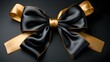 © KRvisualPRO - Black and gold gift bow on a dark background: postcard, screensaver, layout, congratulations, holiday, gift, surprise, bright, big (Ai)
