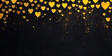 Yellow Hearts On Black Background, Valentine's Day Card Background, Space For Text