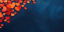 Red And Orange Hearts On Navy Blue Background, Valentine's Day Card Background, Space For Text