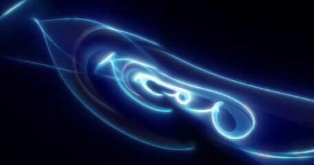 Poster - Abstract waves of blue energy magic smoke and glowing lines on a black background