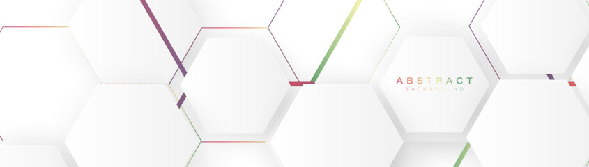 Aufkleber - Modern abstract white hexagonal with colorful lines background. Minimal trendy clean geometry banner. Vector illustration