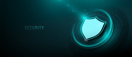 Poster - Shield protects and Safe concept. Cyber security privacy. Data protection. Antivirus. Vector illustration