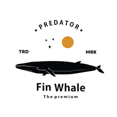 Wall Mural - vintage retro hipster fin whale logo vector outline silhouette art icon