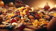 Mixture Of Nuts And Dried Fruits Complemented By Vitamins And Trace Elements