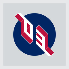 Poster - three-dimension letters o and number 3. o3 or 03 - monogram or logotype. isometric 3d font for desig