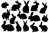 Fototapeta Dinusie - Isolated rabbit on white background, set of different rabbit silhouettes for design use.