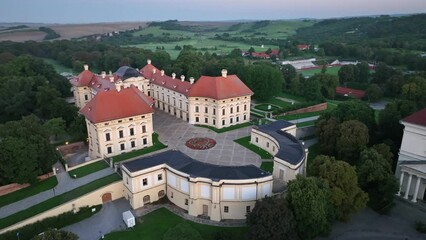 Wall Mural - Aerial view of the castle in the town of Slavkov u Brna in the Czech Republic - sunrise