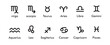 set of zodiac signs vector stroke line