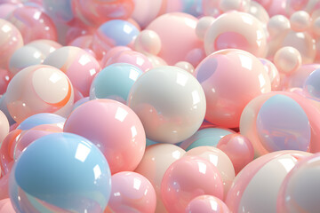 Whimsical pastel delights soft color balls and bubble gums.  Abstract digital Illustration of soft color matt 3D balls. AI generated image