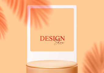 Wall Mural - 3d realistic premium product display design template. scene with round podium, light and leaf shadow