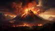 an artistic ancient volcano's eruption