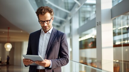 Poster - portrait of man and tablet in office for engineering, fresh face, bright tones 