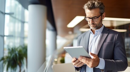 Poster - portrait of man and tablet in office for engineering, fresh face, bright tones 