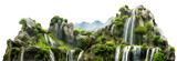 Fototapeta Natura - Cascading waterfalls in a lush green place, cut out