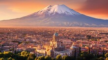 Aerial View Of The Catania Saint Agatha's Cathedral By Sunset With Mount Etna In The Background - Sicily, Italy