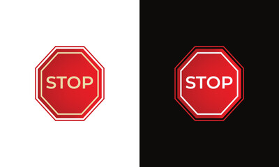 vector simple stop sign on white and  black background