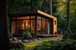 tiny house design in the woods. small wooden cabin house