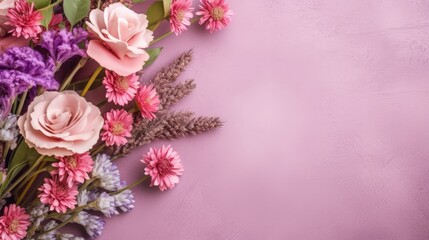 Poster - Abstract floral backdrop of pink flowers for spring or summer time. Banner background with copy space. 