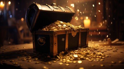 The treasure chest is full of gold coins.