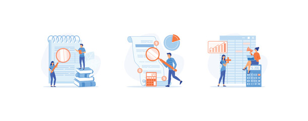 Poster - Business process,  accounting and auditing service , company bookkeeping report by accountants.  Accounting flat vector illustration