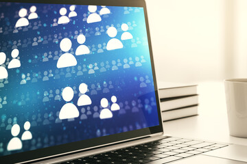 Aufkleber - Modern computer display with social network icons concept. Networking concept. 3D Rendering