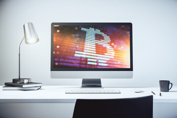 Aufkleber - Creative Bitcoin concept on modern laptop screen. 3D Rendering