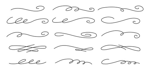 Wall Mural - hand drawn curly thin swishes set. vector highlight text elements.