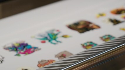 Poster - Large Inkjet printer working, industrial printer, plotter head slides over the surface of the paper and prints a large image.
