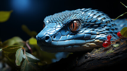 Canvas Print - Blue viper snake on branch. generative ai