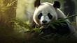 Panda is eating green bamboo background wallpaper AI generated image