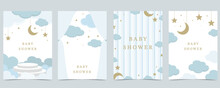 Baby Shower Invitation Card For Boy With Balloon, Cloud,sky, Blue