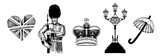 Fototapeta  - Doodle Great English London symbols - english crown, guard, umbrella vector illustration