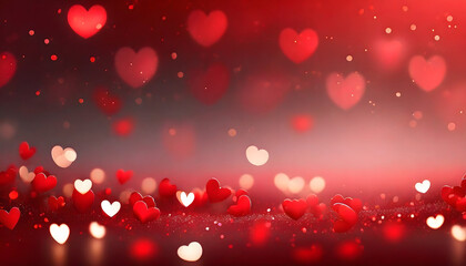 Wall Mural - valentines day background banner - abstract panorama background with red hearts - love concept