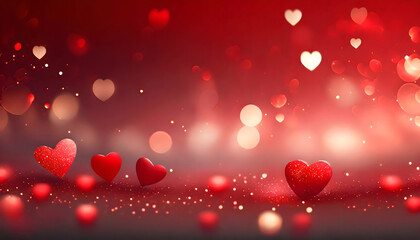 Wall Mural - valentines day background banner - abstract panorama background with red hearts - love concept