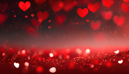 Wall Mural - valentines day background banner - abstract panorama background with red hearts and glitter - love c