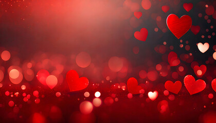 Wall Mural - valentines day background banner - abstract panorama background with red hearts - love concept