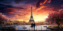 Parisian Dream At Dusk: A Digital Fusion Of Love And Light
