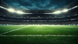 Fototapeta Sport - textured soccer game field with entrance to stadium - center, midfield : Generative AI