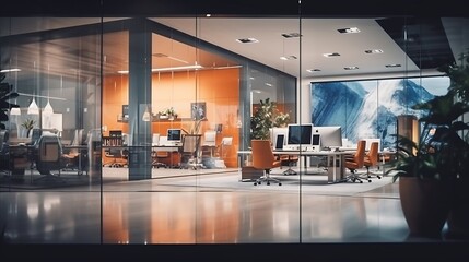 Poster - Blurring the Background in a Modern Office Interior : Generative AI