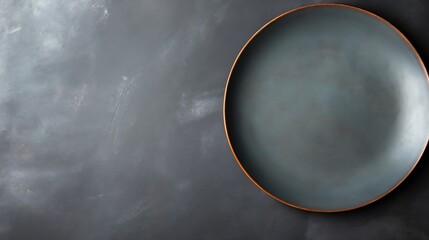 Aufkleber - Empty ceramic plate on dark stone background Copy space Top view : Generative AI