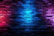 Neon lights illuminating rough brick wall texture