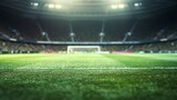 Fototapeta Fototapety sport - textured soccer game field with entrance to stadium - center, midfield : Generative AI