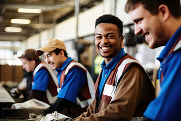 Caucasian male workers in an industrial setting, embodying teamwork, learning, and expertise in modern manufacturing.