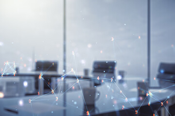 Poster - Abstract virtual technology sketch on a modern boardroom background, future technology and AI concept. Double exposure