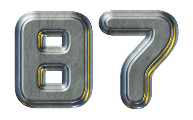 Poster - Number 87 with silver metallic style isolated on transparent background for education concept