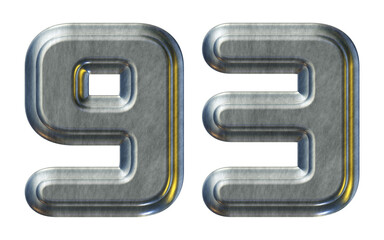 Poster - Number 93 with silver metallic style isolated on transparent background for education concept