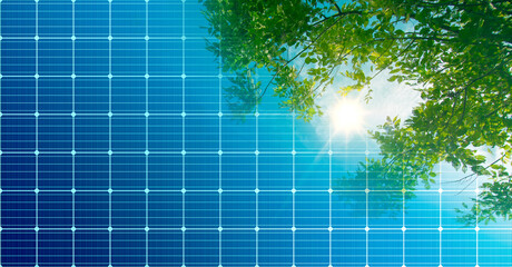 Wall Mural - solar panels surface and green nature.electricity. power supply. renewable energy clean energy and e