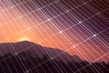 Wall Mural - solar panels surface and sunset.electricity.power supply. renewable energy clean energy and environm
