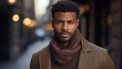 stockphoto, Handsome Black Man African American Model African American Man Male Fashion Mode. Beautiful male model as an example of confidence and self-awareness.