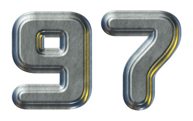 Poster - Number 97 with silver metallic style isolated on transparent background for education concept